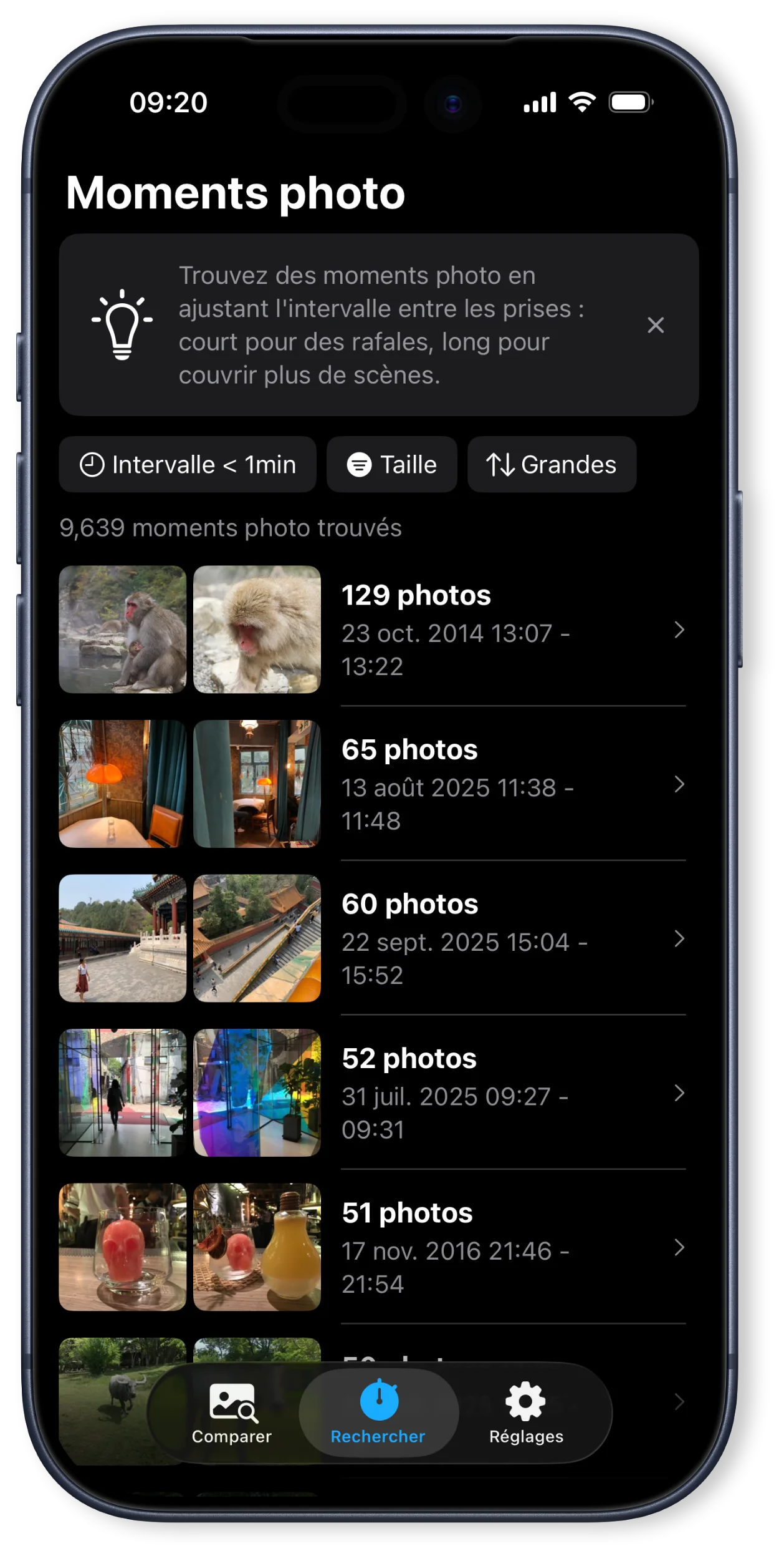 Trouvez vos photos similaires dans vos moments photo