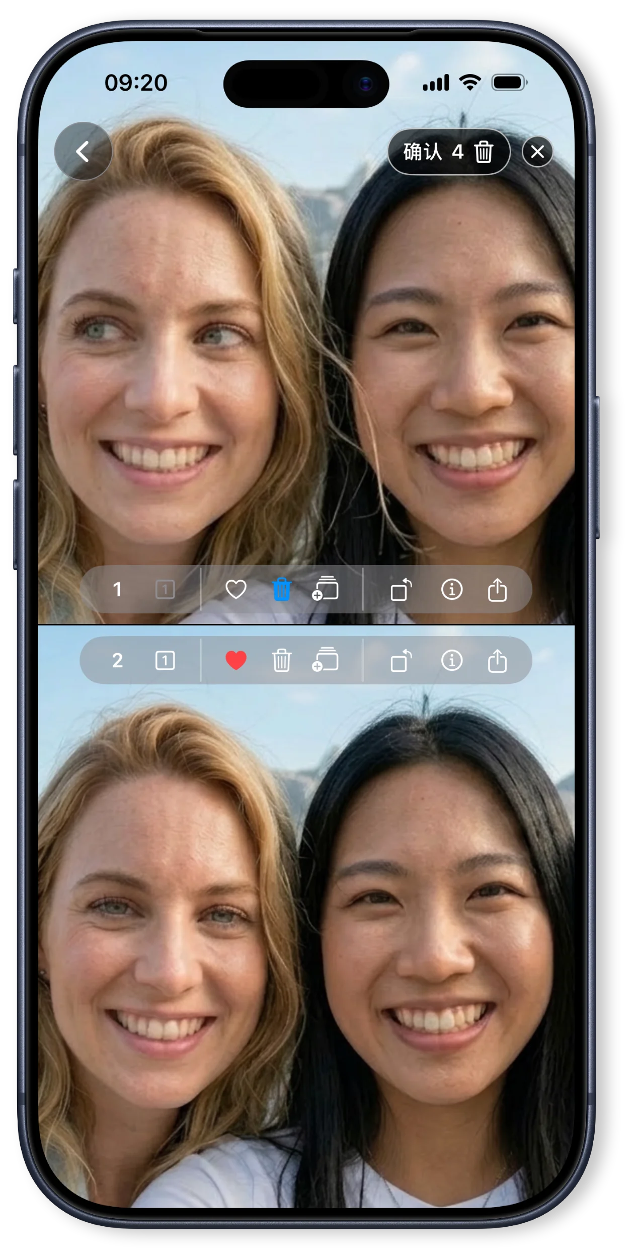 并排对比照片，同步缩放